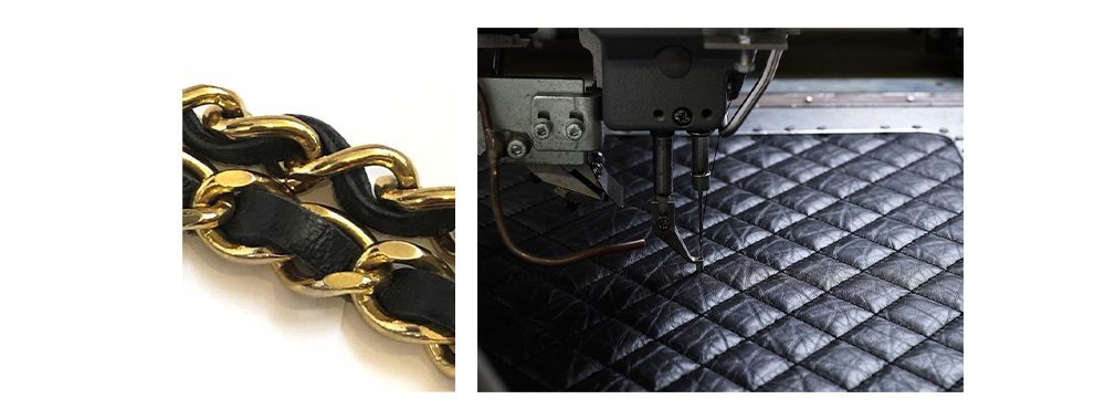 Leather Interlaced Chain&Quilting Detail display